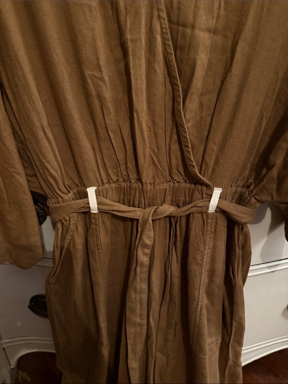 Free People Khaki Linen Blend One Piece Jumpsuit S - Picture 6 of 11
